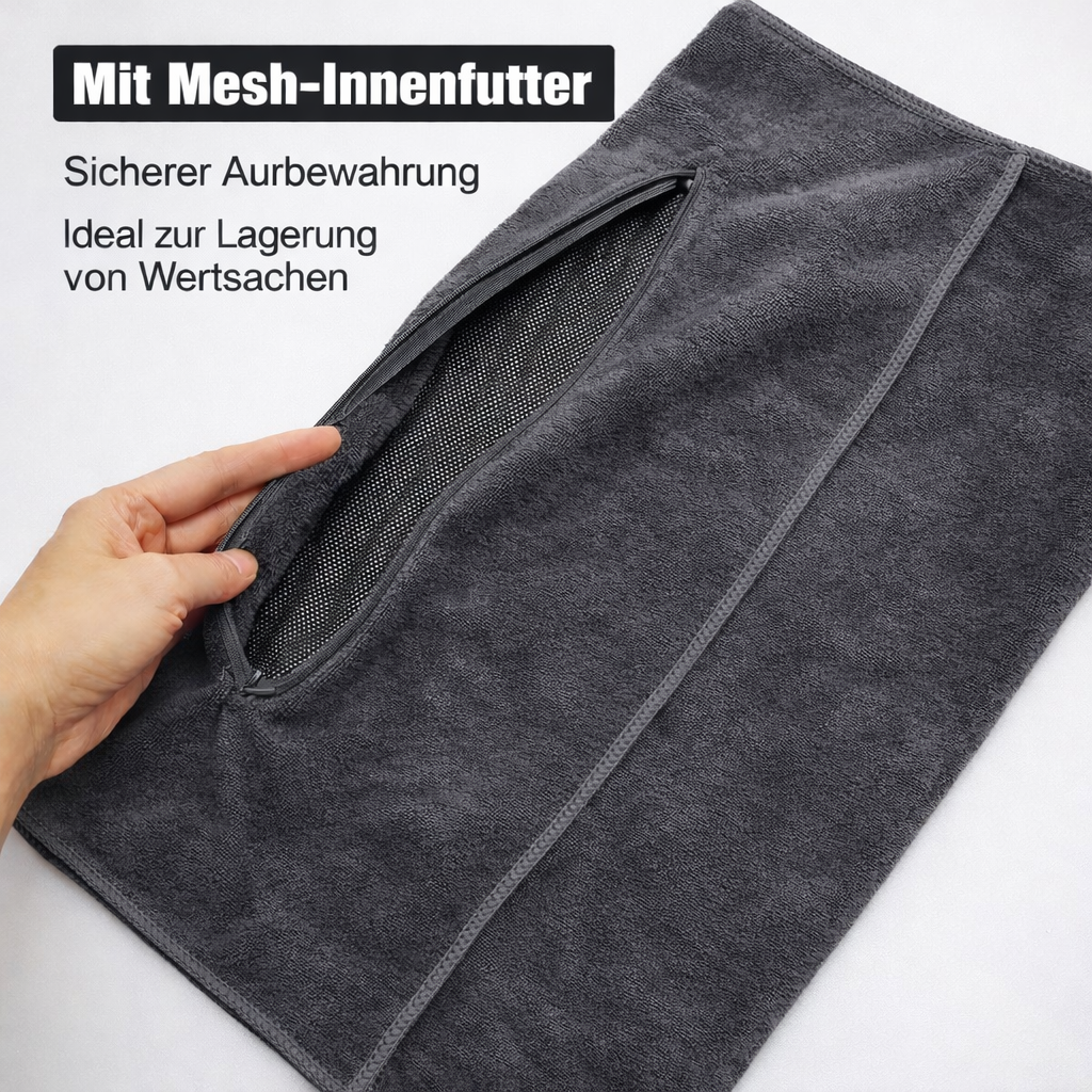 Fitness Handtuch mit Reißverschlusstasche 40x95cm Mikrofaser Gym Handtuch