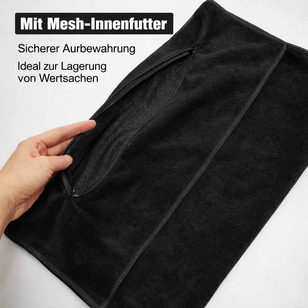 Fitness Handtuch mit Reißverschlusstasche 40x95cm Mikrofaser Gym Handtuch